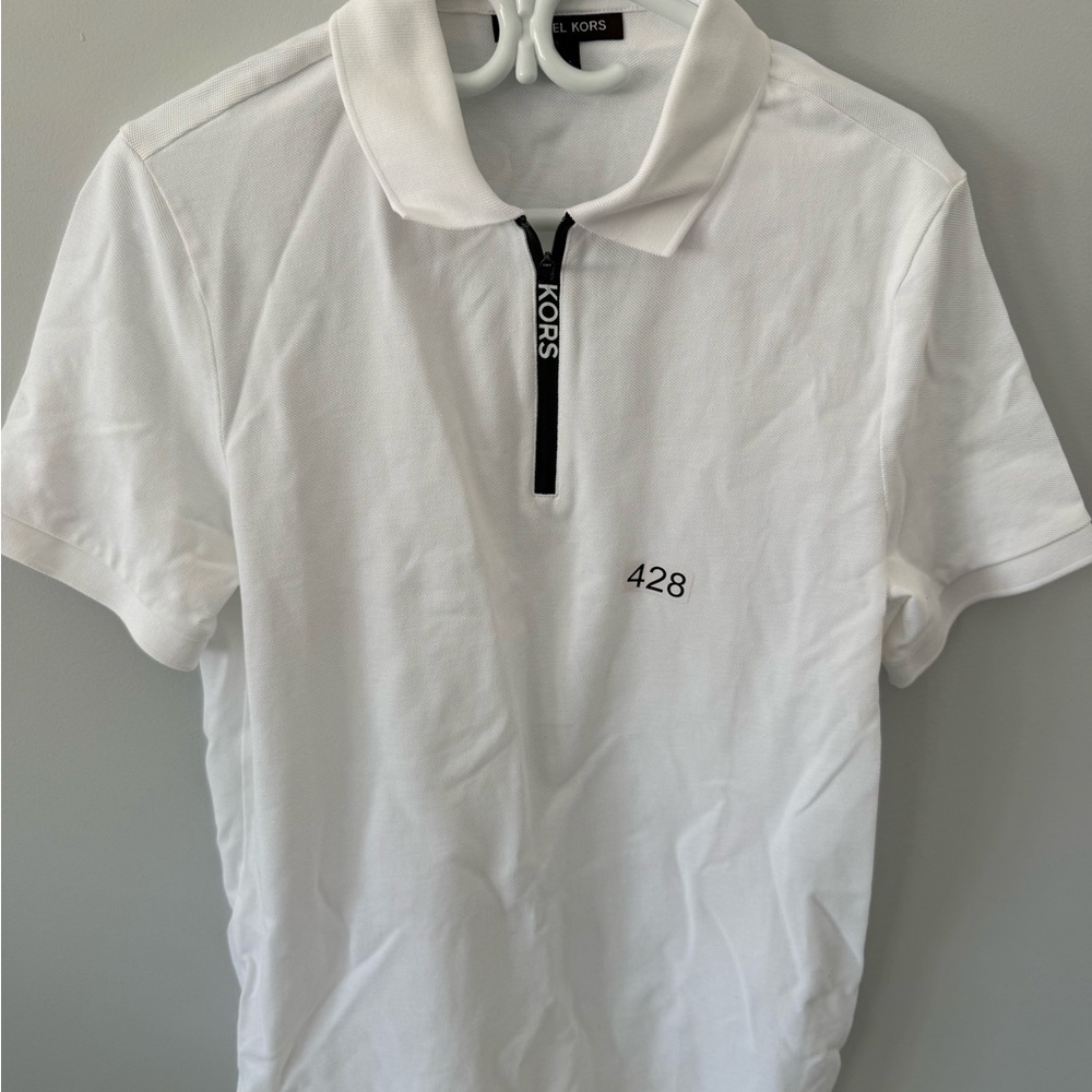 Michael Kors White Polo with Black Zip Detail